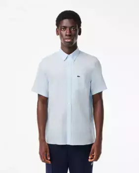 Мужская льняная рубашка с короткими рукавами Lacoste, светло-голубой