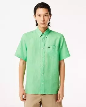 Мужская льняная рубашка с короткими рукавами Lacoste, зеленый