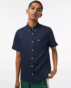 Мужская льняная рубашка с короткими рукавами Lacoste, темно-синий