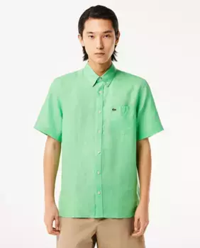 Мужская льняная рубашка с короткими рукавами Lacoste, зеленый