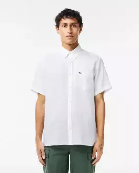 Мужская льняная рубашка с короткими рукавами Lacoste, белый