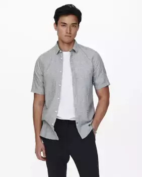 Мужская льняная рубашка с короткими рукавами Only & Sons, синий