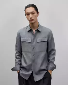 Мужская льняная рубашка с планкой на пуговицах и карманом спереди Adolfo Dominguez, темно-серый
