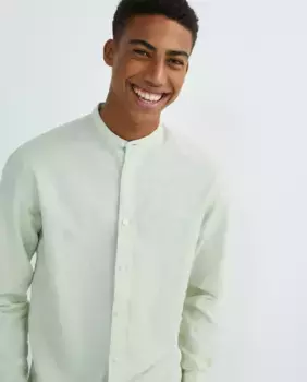 Мужская льняная рубашка с воротником-стойкой Selected, цвет Verde Agua