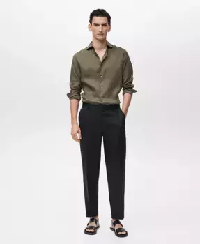 Мужская льняная рубашка Slim-Fit MANGO, коричневый/бежевый