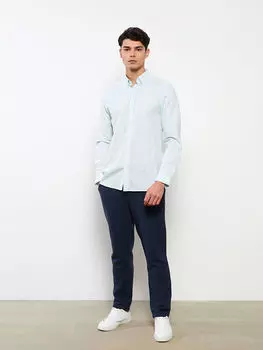 Мужская льняная рубашка Slim Fit с длинным рукавом LCW Vision