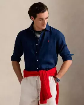 Мужская льняная рубашка, стандартный крой Polo Ralph Lauren, тёмно-синий