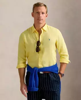 Мужская льняная рубашка, стандартный крой Polo Ralph Lauren, жёлтый