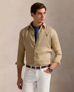 Мужская льняная рубашка, стандартный крой Polo Ralph Lauren, бежевый