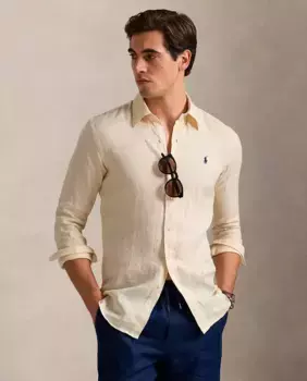 Мужская льняная рубашка, стандартный крой Polo Ralph Lauren, оливковый