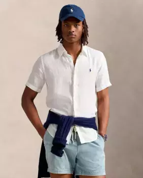 Мужская льняная рубашка, стандартный крой Polo Ralph Lauren, белый