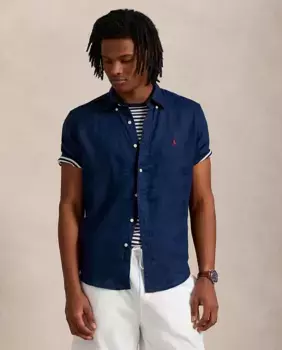 Мужская льняная рубашка, стандартный крой Polo Ralph Lauren, тёмно-синий