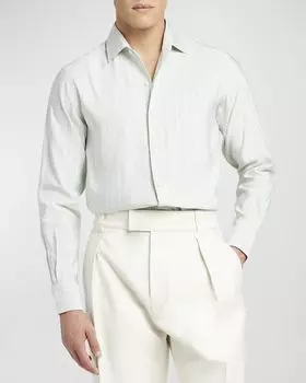 Мужская льняно-шелковая спортивная рубашка в тонкую полоску Andre Loro Piana, цвет Green