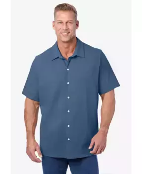 Мужская легкая эластичная рубашка на пуговицах из сетчатого пике KingSize, зеленый