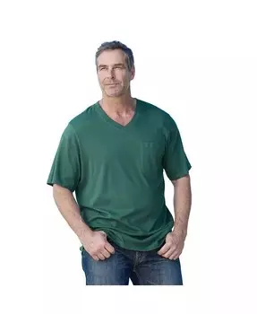 Мужская легкая футболка без усадки с V-образным вырезом и карманом для больших и высоких KingSize, зеленый