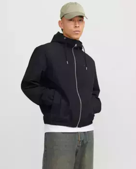 Мужская легкая куртка на молнии с капюшоном Jack & Jones, чёрный