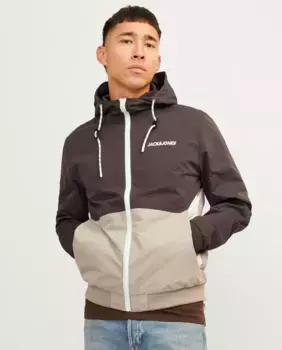 Мужская легкая куртка с капюшоном и застежкой-молнией для мужчин Jack & Jones, коричневый