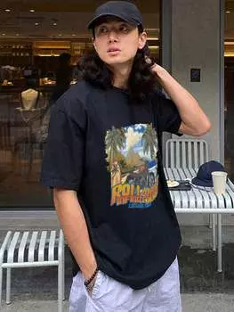 Мужская летняя футболка DAZY с морским узором и буквами, черный цвет