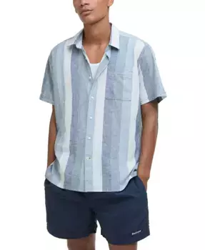 Мужская летняя льняная рубашка на пуговицах Portwell в полоску Barbour, синий