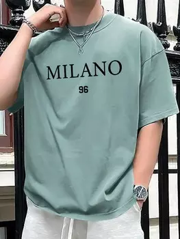 Мужская летняя повседневная футболка Homme с короткими рукавами и круглым вырезом с буквенным принтом Manfinity, зеленый