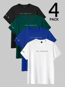 Мужская летняя повседневная футболка Hypemode из 4 предметов с круглым вырезом и коротким рукавом с буквенным принтом Manfinity, мультиколор