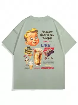 Мужская летняя повседневная футболка Hypemode с принтом мороженого, круглым вырезом, короткими рукавами и надписью Manfinity, зеленый