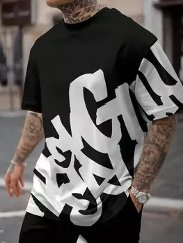 Мужская летняя повседневная футболка LEGND с короткими рукавами и буквенным принтом вокруг шеи Manfinity, черный