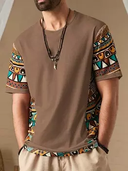 Мужская летняя повседневная футболка RSRT с круглым вырезом и короткими рукавами с геометрическим принтом Manfinity, мультиколор