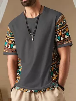 Мужская летняя повседневная футболка с короткими рукавами и геометрическим принтом RSRT Manfinity, мультиколор