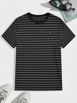 Мужская летняя повседневная футболка в полоску с круглым вырезом и короткими рукавами Hypemode Manfinity, черный