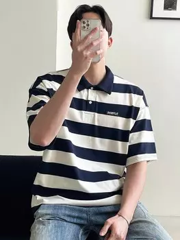 Мужская летняя рубашка-поло с цветными блоками Dazy, синий/белый