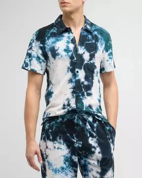 Мужская махровая рубашка Ocean Tie-Dye с короткими рукавами Vilebrequin, цвет Emeraude