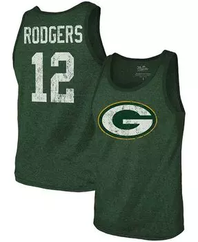 Мужская майка Aaron Rodgers Green Green Bay Packers, имя, номер, майка Tri-Blend Fanatics, зеленый