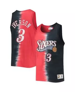 Мужская майка Allen Iverson Red and Black Philadelphia 76ers Hardwood Classics с названием и номером тай-дай Mitchell & Ness, мультиколор