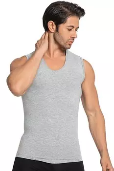 Мужская майка без рукавов с V-образным вырезом и широкими бретелями из хлопка и лайкры серого меланжа 1177G TOLIN