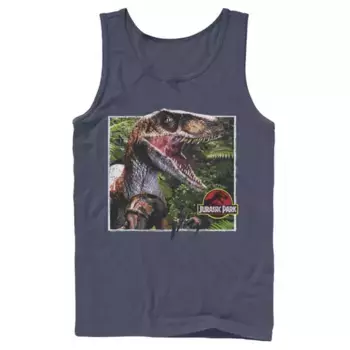Мужская майка Jurassic Park с раптором, выходящим из леса Licensed Character, синий