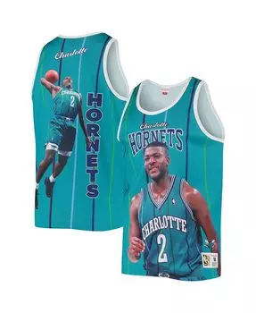 Мужская майка larry johnson teal charlotte hornets hardwood classics player Mitchell & Ness, бирюзовый