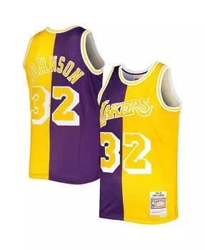 Мужская майка Magic Johnson Purple, Gold Los Angeles Lakers Hardwood Classics 1984-85 Split Swingman Mitchell & Ness, фиолетовый