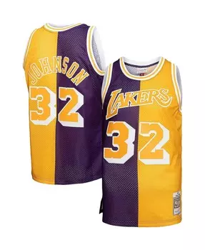 Мужская майка Magic Johnson Purple, Gold Los Angeles Lakers Big and Tall Hardwood Classics 1984-85 Split Swingman Mitchell & Ness