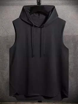 Мужская майка Manfinity Hypemode с капюшоном и укороченным краем на шнурке, черный цвет