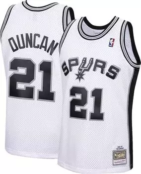 Мужская майка Mitchell & Ness 1998 года San Antonio Spurs Tim Duncan # 21, белая классическая футболка Swingman из твердой древесины