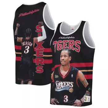 Мужская майка Mitchell & Ness Allen Iverson Black Philadelphia 76ers Hardwood Classics Player Tank Top