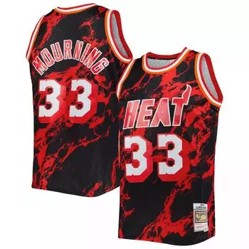 Мужская майка Mitchell & Ness Alonzo Mourning Black Miami Heat 1996-97 Hardwood Classics Marble Swingman