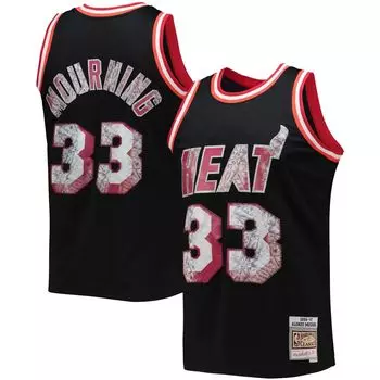 Мужская майка Mitchell & Ness Alonzo Mourning Black Miami Heat 1996-97 Hardwood Classics NBA в честь 75-летия Diamond Swingman