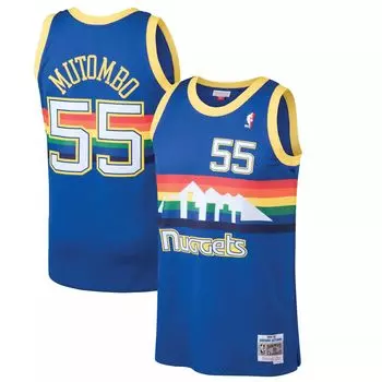 Мужская майка Mitchell & Ness Dikembe Mutombo Blue Denver Nuggets 1991-92 гг. из твердой древесины Classics Swingman