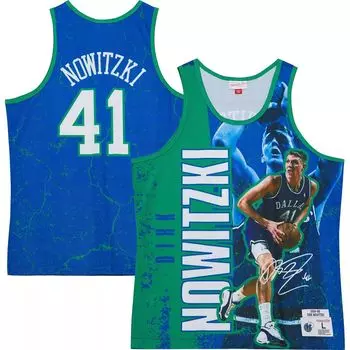 Мужская майка Mitchell & Ness Dirk Nowitzki Blue Dallas Mavericks Hardwood Classics Player Burst