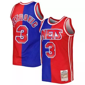 Мужская майка Mitchell & Ness Drazen Petrovic сине-красная New Jersey Nets Hardwood Classics 1992-93 Split Swingman Jersey