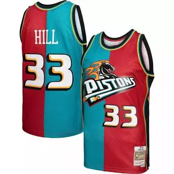 Мужская майка Mitchell & Ness Grant Hill бирюзово-красная Detroit Pistons Hardwood Classics 1999-00 Split Swingman