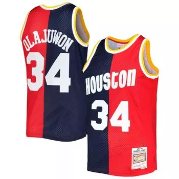 Мужская майка Mitchell & Ness Hakeem Olajuwon темно-красная Houston Rockets Hardwood Classics 1993-94 Split Swingman