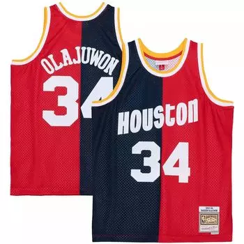 Мужская майка Mitchell & Ness Hakeem Olajuwon темно-красная/темно-красная Houston Rockets Big & Tall Hardwood Classics 1993-94 Split Swingman Джерси